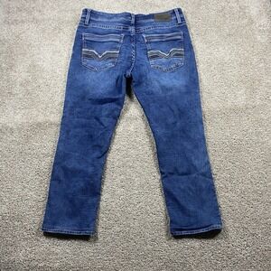 BKE Buckle Jeans Jake Straight 36R Mens 36X25 Thick Stitch Stretch Blue Denim